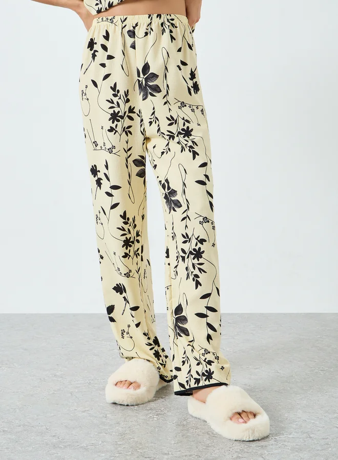 Take Two beige Women Floral Print Short Sleeve Shirt and Pyjama Set for Women | Best Price UAE